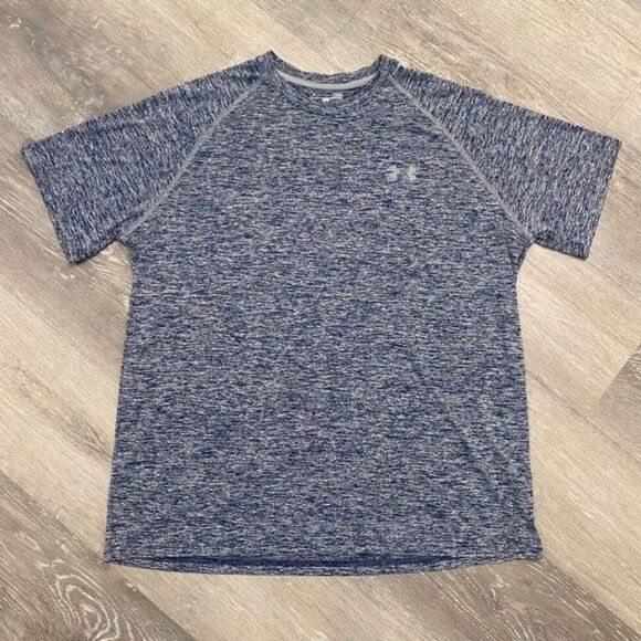 Under Armour Blue Heathered Athletic Workout Shirt Men Large‎ Bin H-33 - Picture 1 of 4